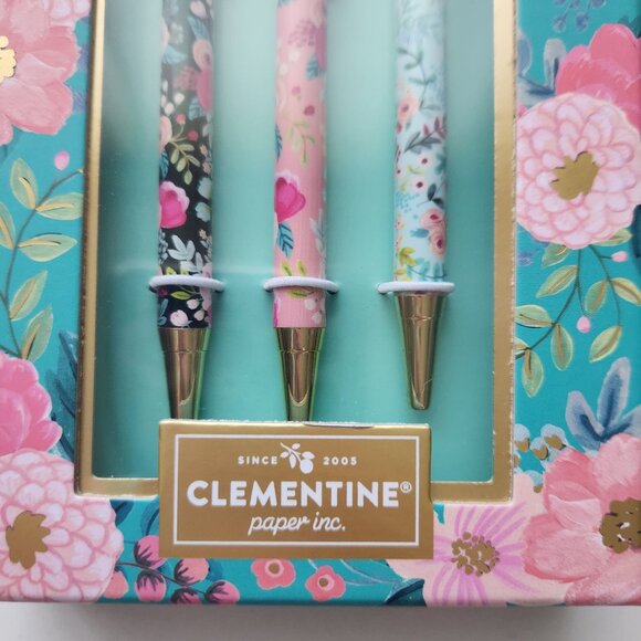 Clementine Paper Inc. Floral 3 Pen Set With Black Ink Gold Accents Vibrant Color - Picture 2 of 6